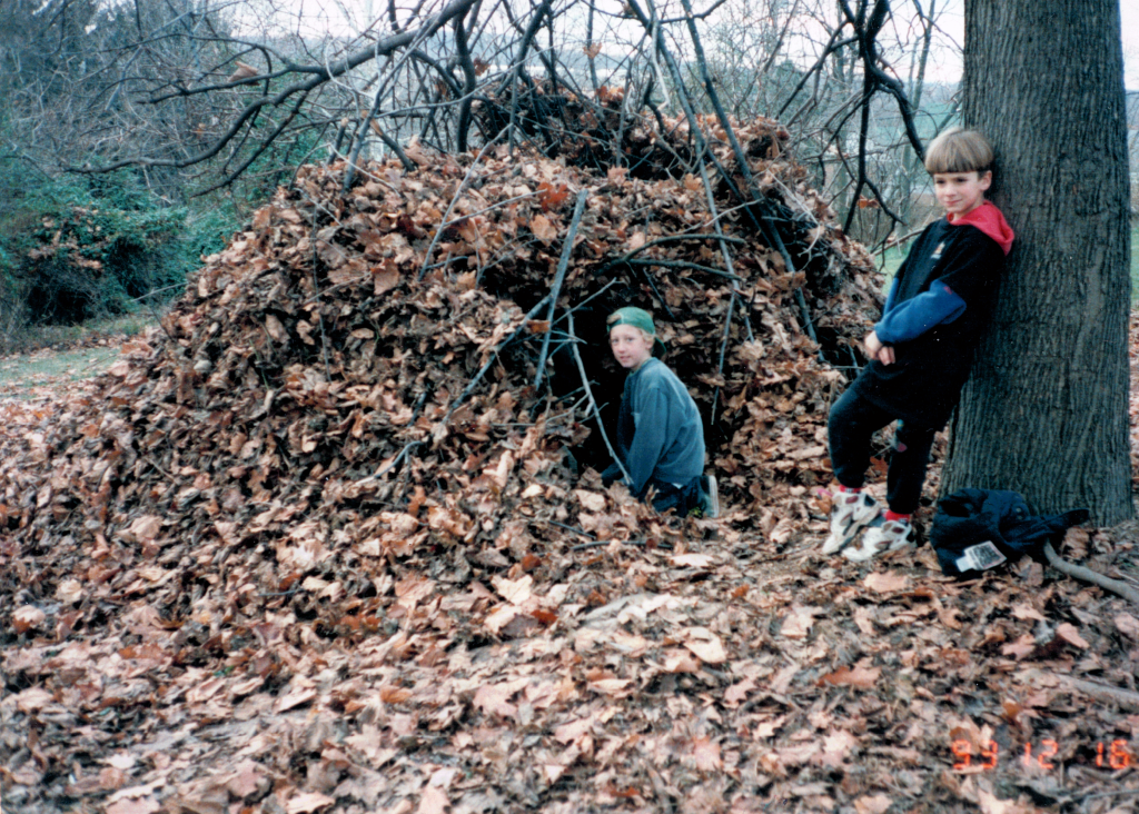 Connor and Peter with a fort. Connor is now the President of The Circle School's Board of Trustees. (1994)